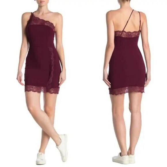 Free People Premonitions Lace‎ Trim Bodycon Dress in Burgundy Size Small - Picture 3 of 10